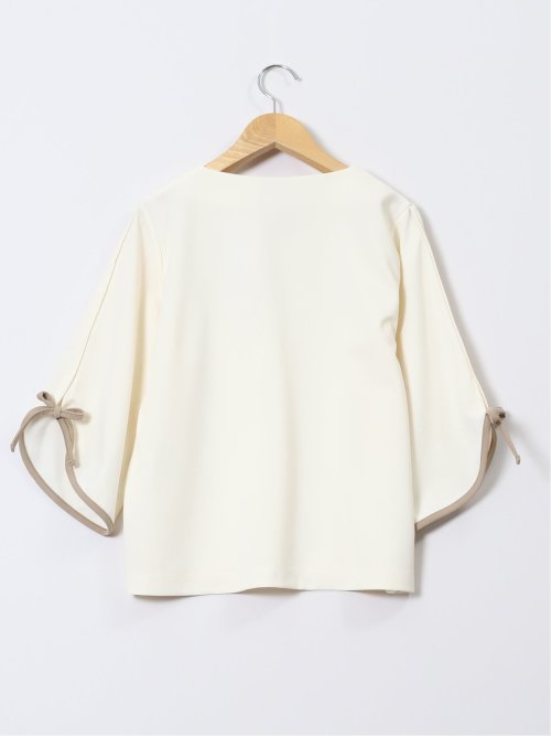 カットジョーゼット 配色 7分袖プルオーバー