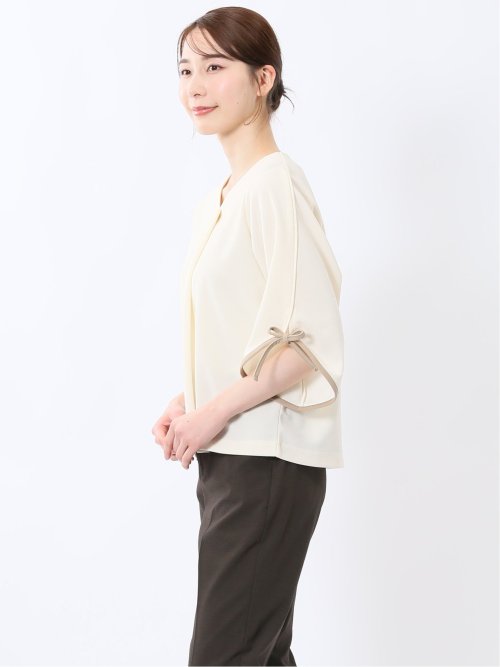 カットジョーゼット 配色 7分袖プルオーバー