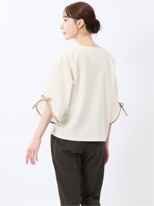 カットジョーゼット 配色 7分袖プルオーバー