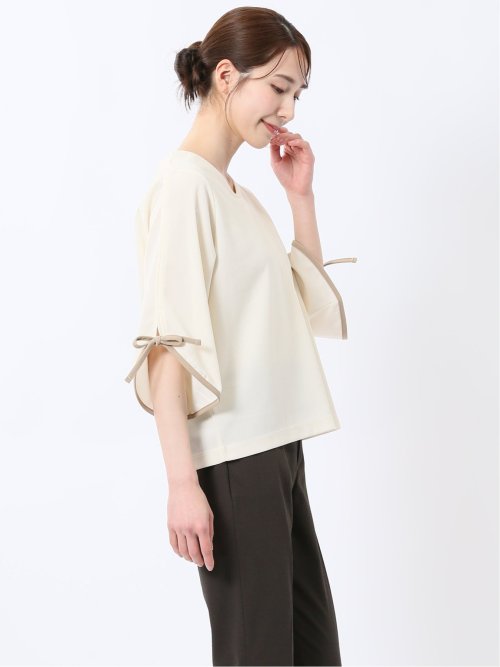 カットジョーゼット 配色 7分袖プルオーバー