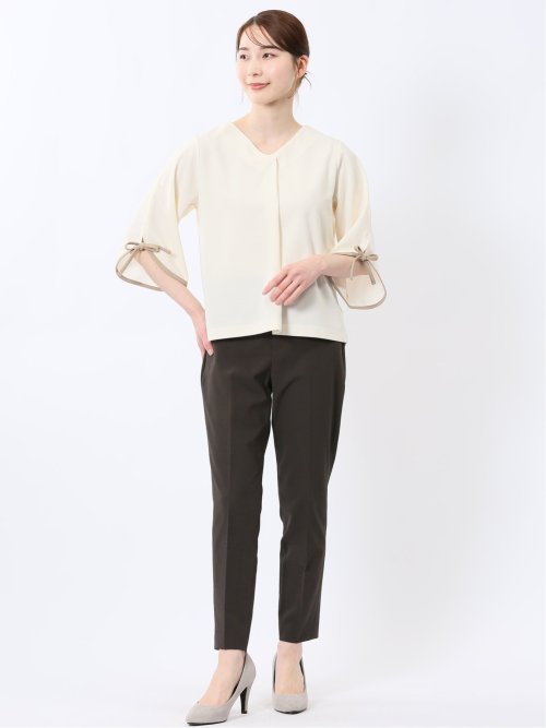 カットジョーゼット 配色 7分袖プルオーバー