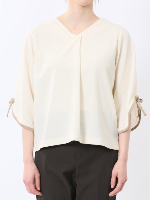 カットジョーゼット 配色 7分袖プルオーバー