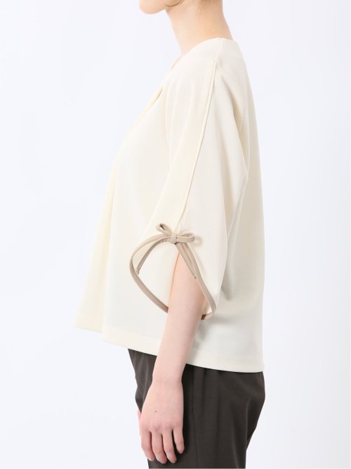 カットジョーゼット 配色 7分袖プルオーバー