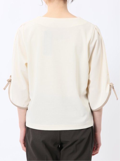 カットジョーゼット 配色 7分袖プルオーバー