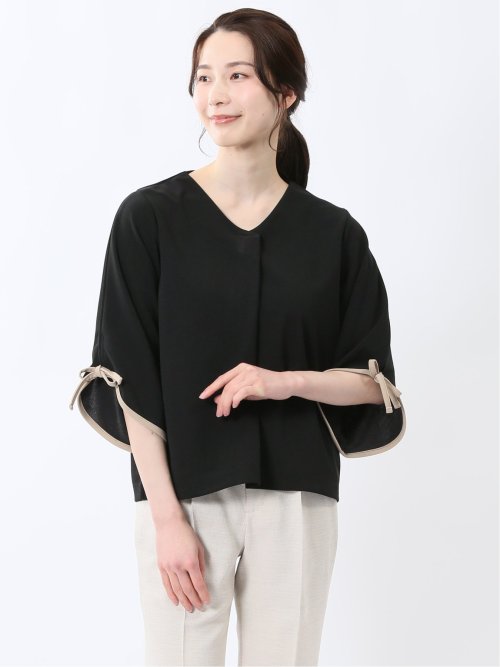 カットジョーゼット 配色 7分袖プルオーバー