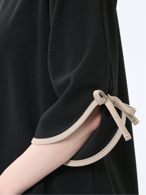 カットジョーゼット 配色 7分袖プルオーバー