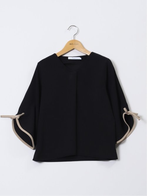 カットジョーゼット 配色 7分袖プルオーバー