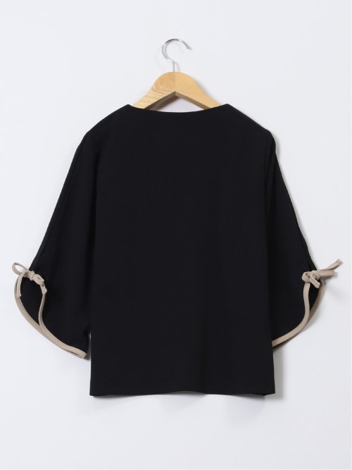 カットジョーゼット 配色 7分袖プルオーバー