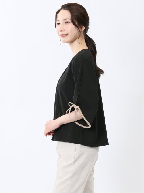 カットジョーゼット 配色 7分袖プルオーバー