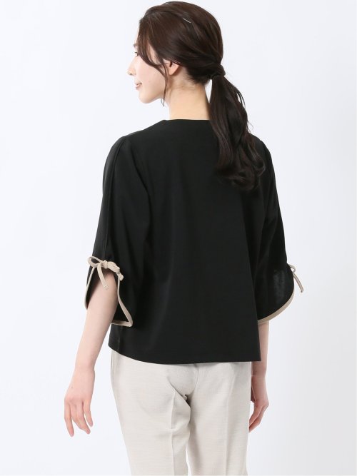 カットジョーゼット 配色 7分袖プルオーバー