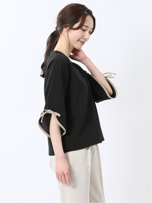 カットジョーゼット 配色 7分袖プルオーバー