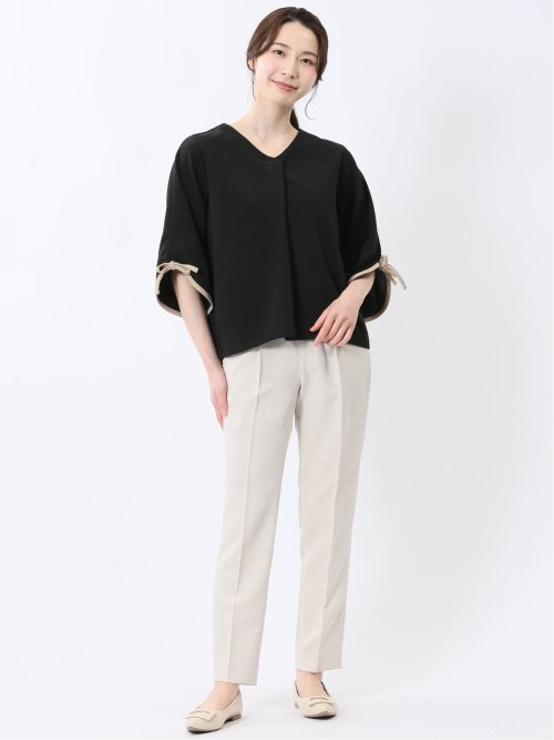 カットジョーゼット 配色 7分袖プルオーバー