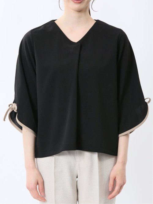 カットジョーゼット 配色 7分袖プルオーバー