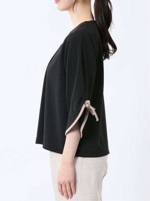 カットジョーゼット 配色 7分袖プルオーバー