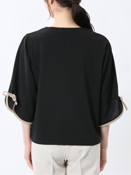 カットジョーゼット 配色 7分袖プルオーバー