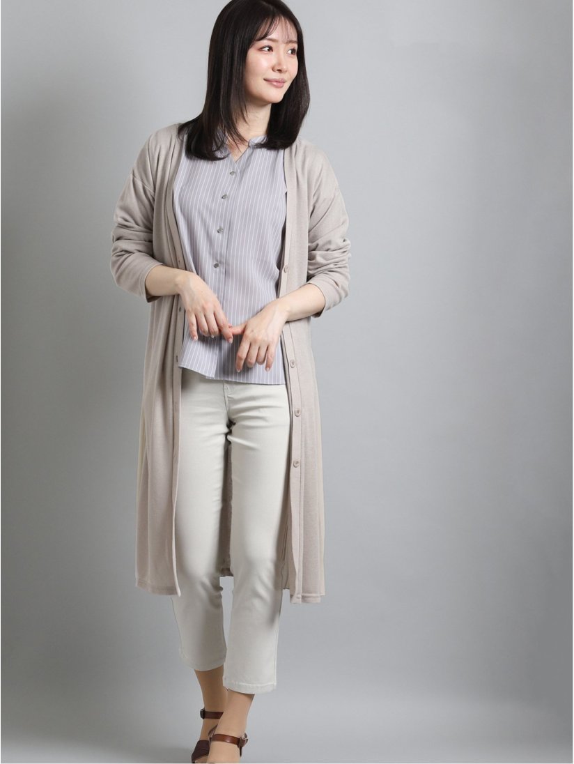 プリーツサイドスリット 長袖ロングカーディガン M 33ベージュ トップス Taka Q Online Shop タカキューオンラインショップ 公式通販