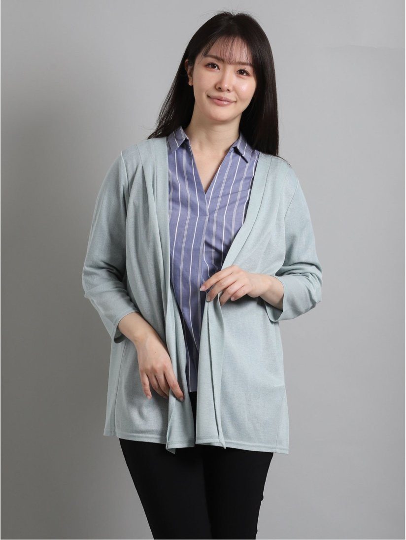 プリーツバックスリット 長袖ロングカーディガン M 73サックス トップス Taka Q Online Shop タカキューオンラインショップ 公式通販