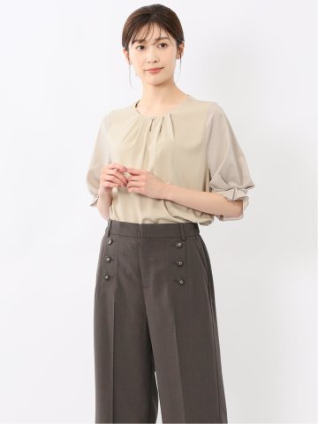 シルケットポンチ ビジュー付き 半袖プルオーバー