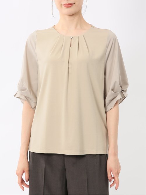 シルケットポンチ ビジュー付き 半袖プルオーバー