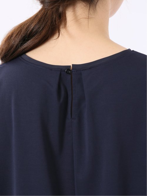 Tシャツ プルオーバー レディース 半袖 ストレッチ クルーネック 無地 袖布帛