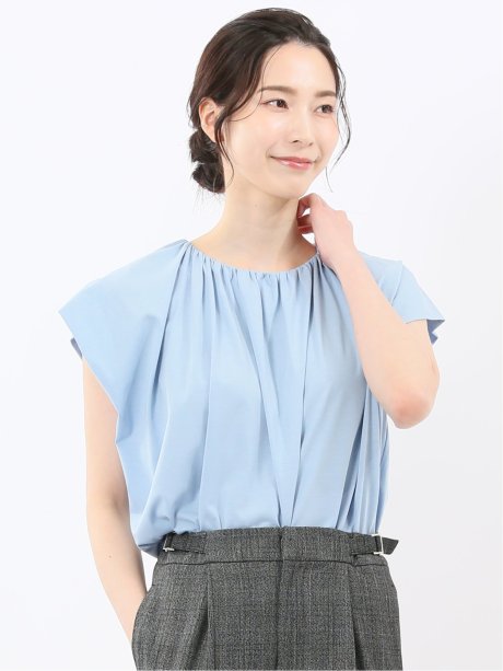 ギャザーネック 半袖プルオーバー