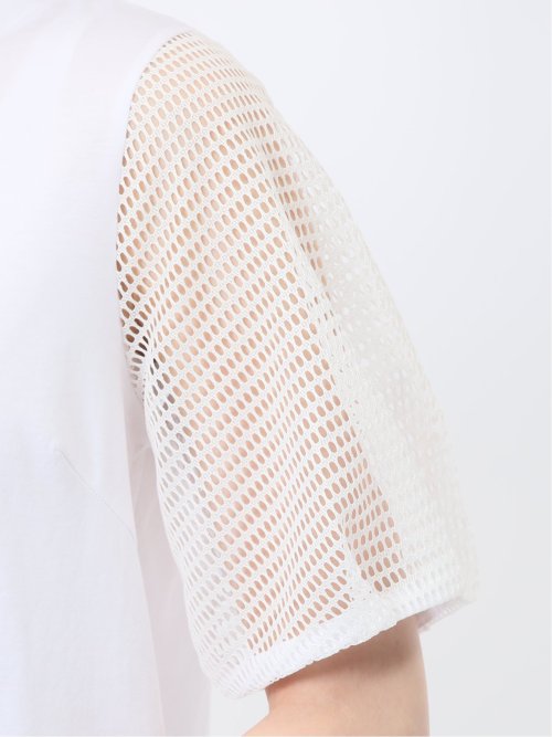 レース切替 クルーネック 半袖プルオーバー