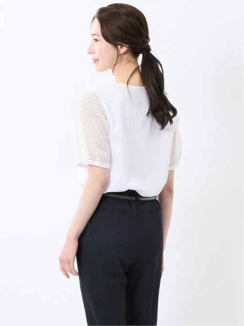 レース切替 クルーネック 半袖プルオーバー