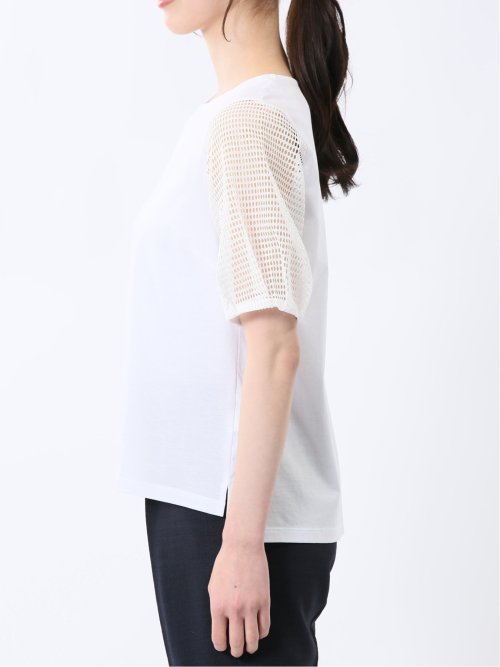 レース切替 クルーネック 半袖プルオーバー