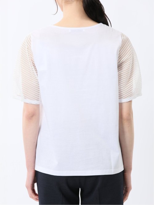 レース切替 クルーネック 半袖プルオーバー