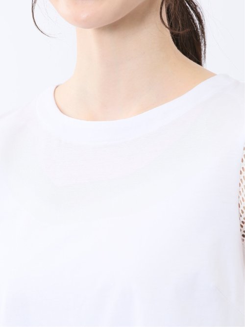 レース切替 クルーネック 半袖プルオーバー