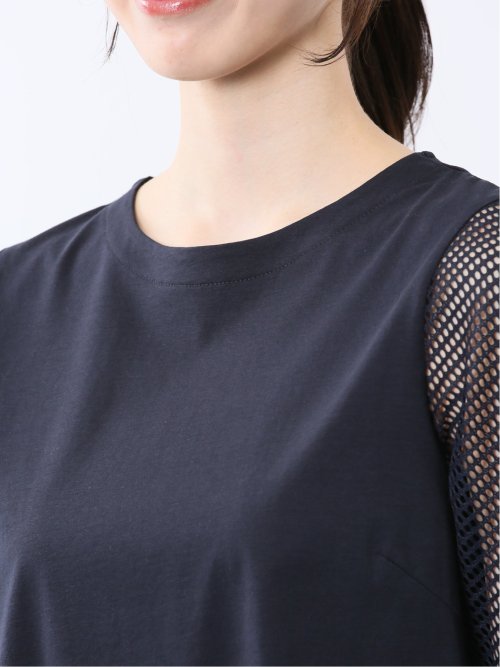 レース切替 クルーネック 半袖プルオーバー