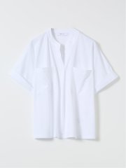 Tシャツ プルオーバー レディース 半袖 接触冷感 無地 スキッパー バンドカラー ダブルポケット
