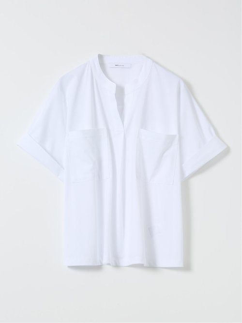 Tシャツ プルオーバー レディース 半袖 接触冷感 無地 スキッパー バンドカラー ダブルポケット