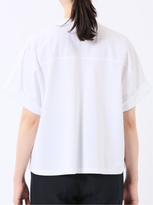 Tシャツ プルオーバー レディース 半袖 接触冷感 無地 スキッパー バンドカラー ダブルポケット