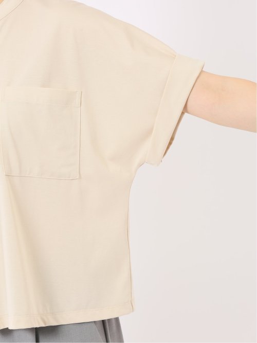 Tシャツ プルオーバー レディース 半袖 接触冷感 無地 スキッパー バンドカラー ダブルポケット
