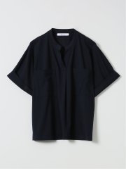 Tシャツ プルオーバー レディース 半袖 接触冷感 無地 スキッパー バンドカラー ダブルポケット