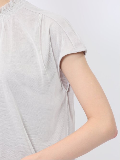 チュール ギャザーネック半袖プルオーバー