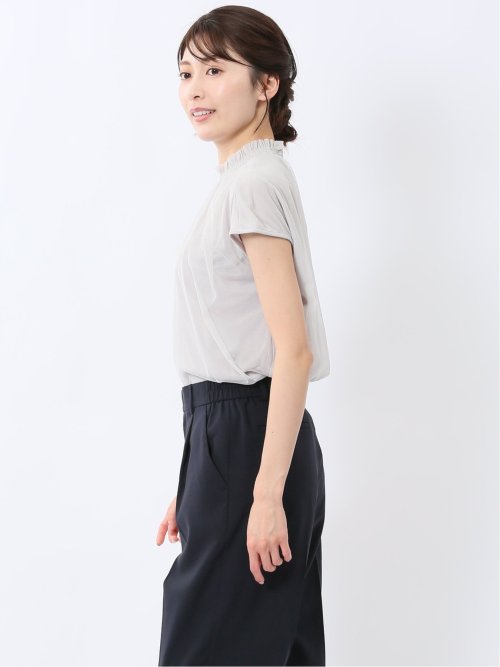 チュール ギャザーネック半袖プルオーバー