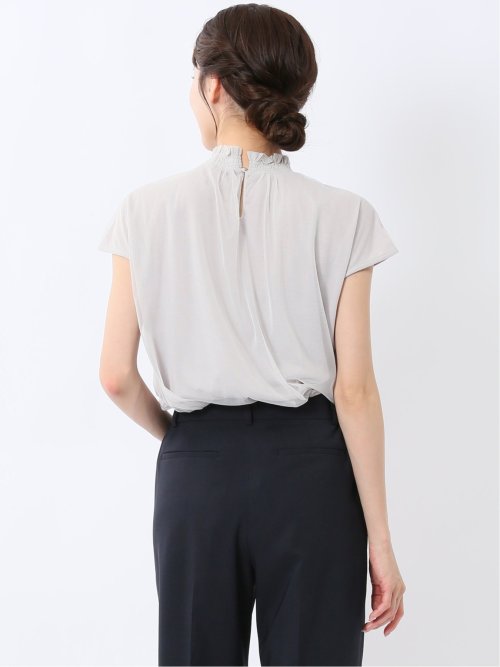 チュール ギャザーネック半袖プルオーバー