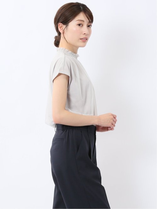 チュール ギャザーネック半袖プルオーバー