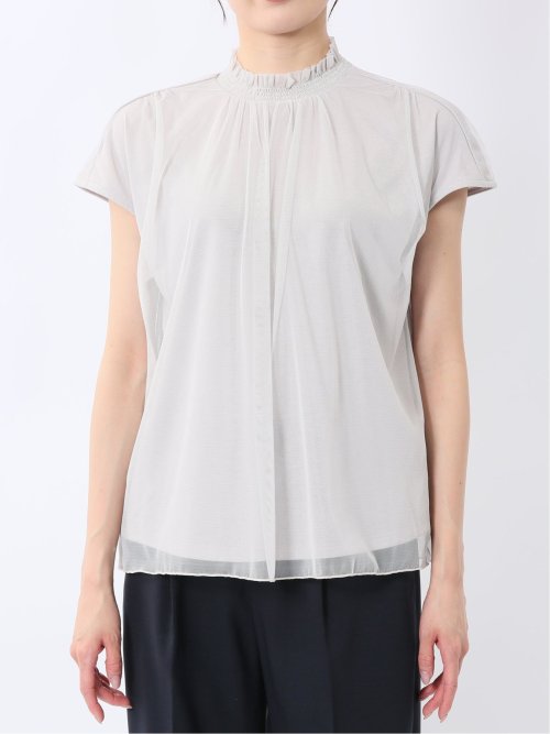 チュール ギャザーネック半袖プルオーバー