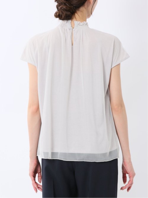 チュール ギャザーネック半袖プルオーバー