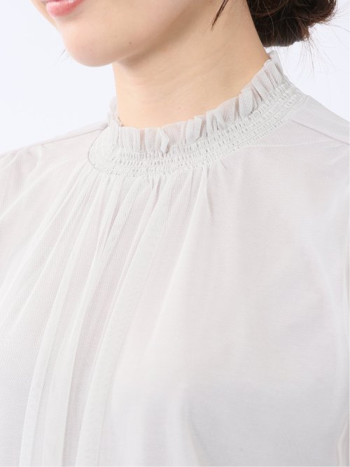 チュール ギャザーネック半袖プルオーバー