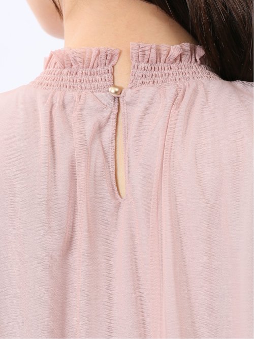 チュール ギャザーネック半袖プルオーバー