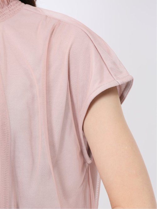 チュール ギャザーネック半袖プルオーバー