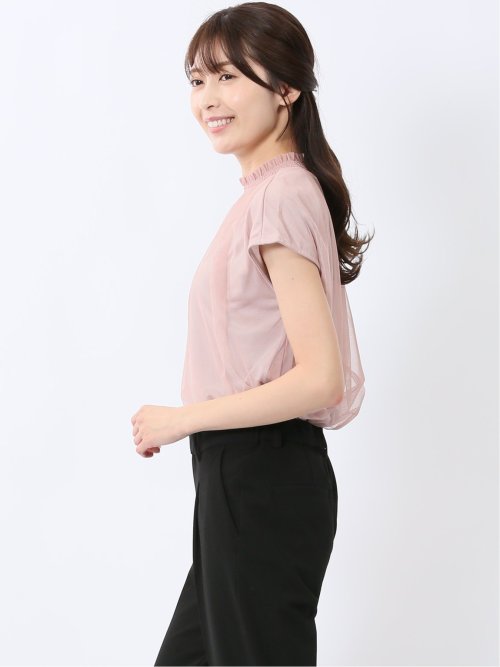 チュール ギャザーネック半袖プルオーバー