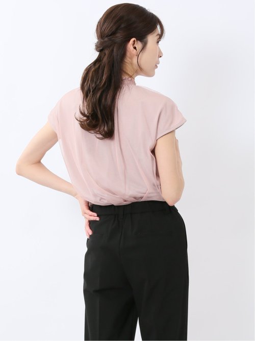 チュール ギャザーネック半袖プルオーバー