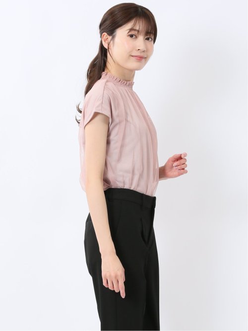 チュール ギャザーネック半袖プルオーバー