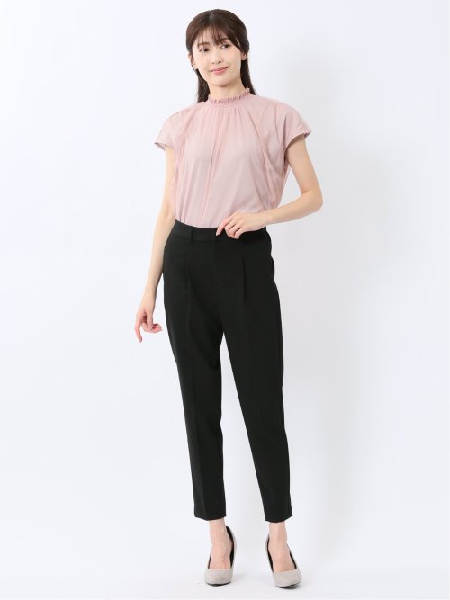 チュール ギャザーネック半袖プルオーバー