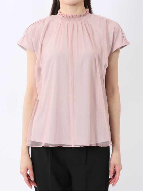 チュール ギャザーネック半袖プルオーバー